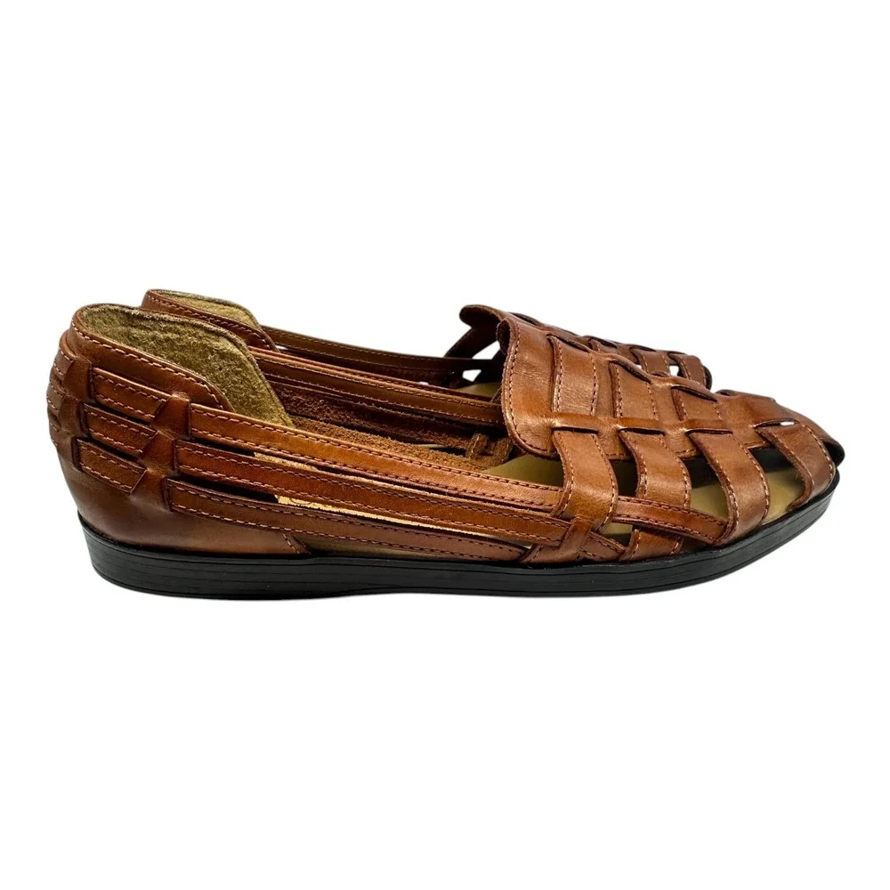 Cabin Creek Womens Brown Leather Woven‎ Huarache Fisherman Sandals Shoes 8.5M